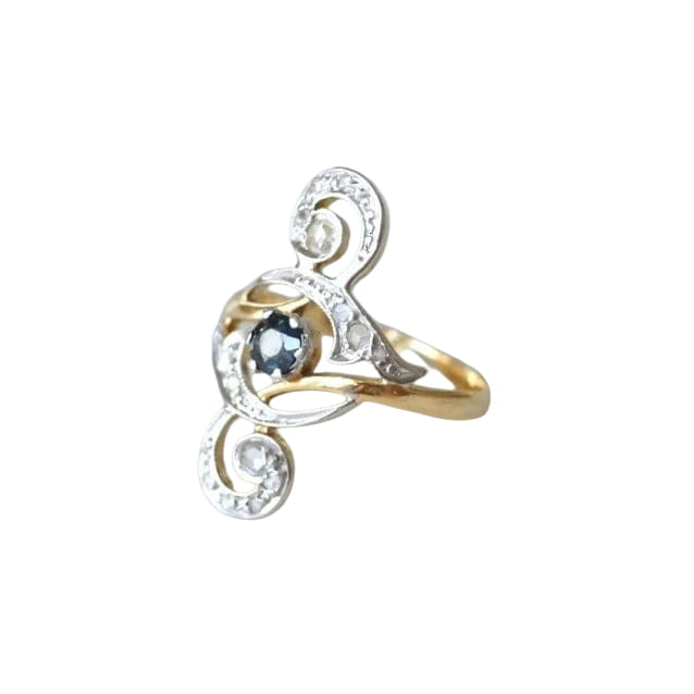 Bague Volutes Diamants et Saphir - Castafiore