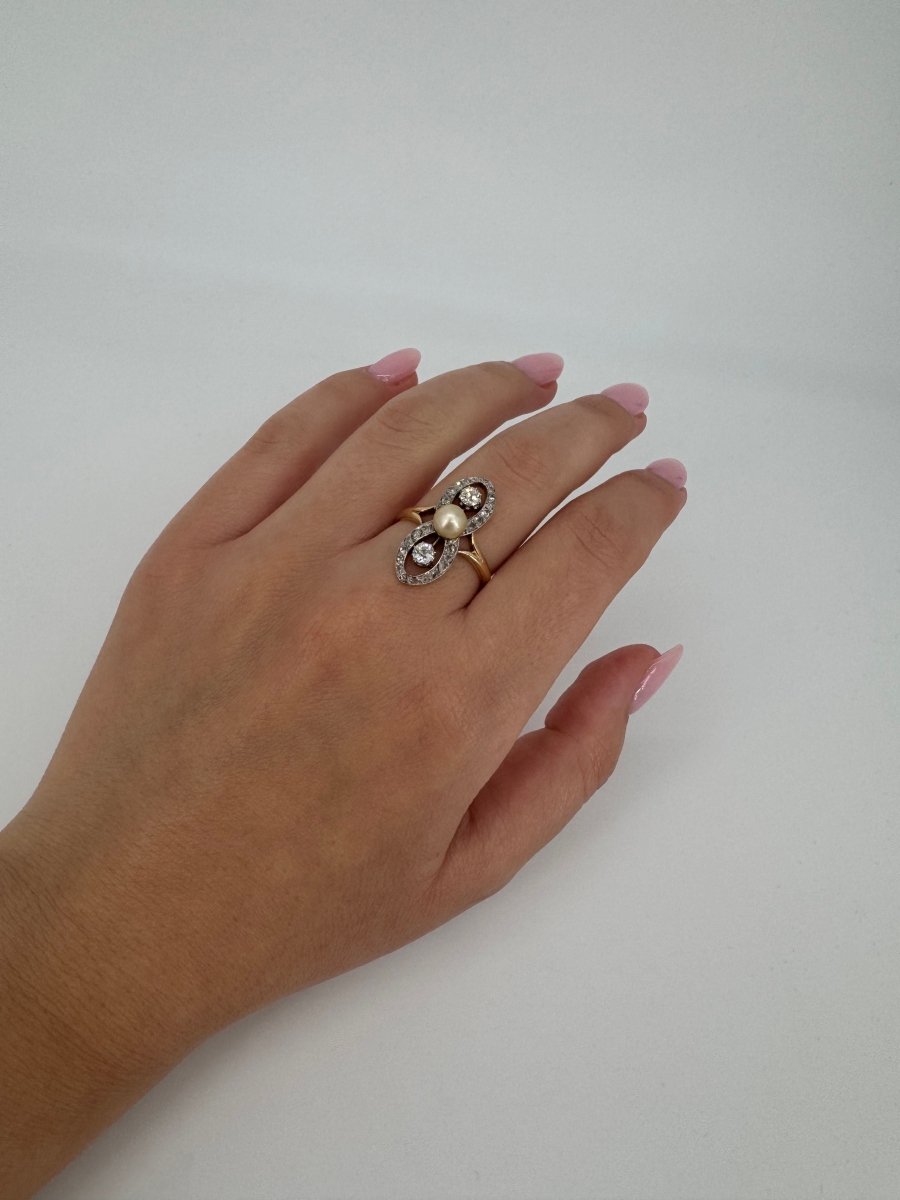 Bague XIXème - Or, perle et diamants - Castafiore