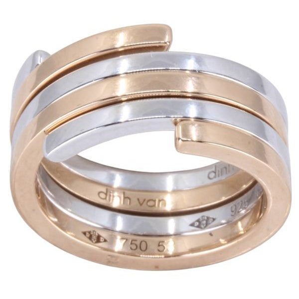 Bagues DINH VAN "Spirale" en or blanc, or jaune, argent et diamant - Castafiore