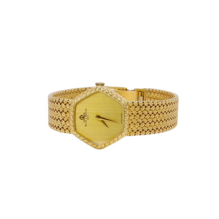 BAUME & MERCIER Montre vintage or jaune maille tressée - Castafiore
