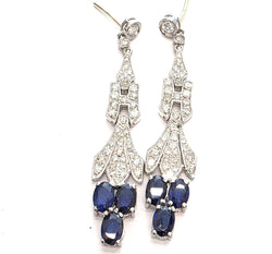 Platinum Drop Earrings with Sapphires and Diamonds
