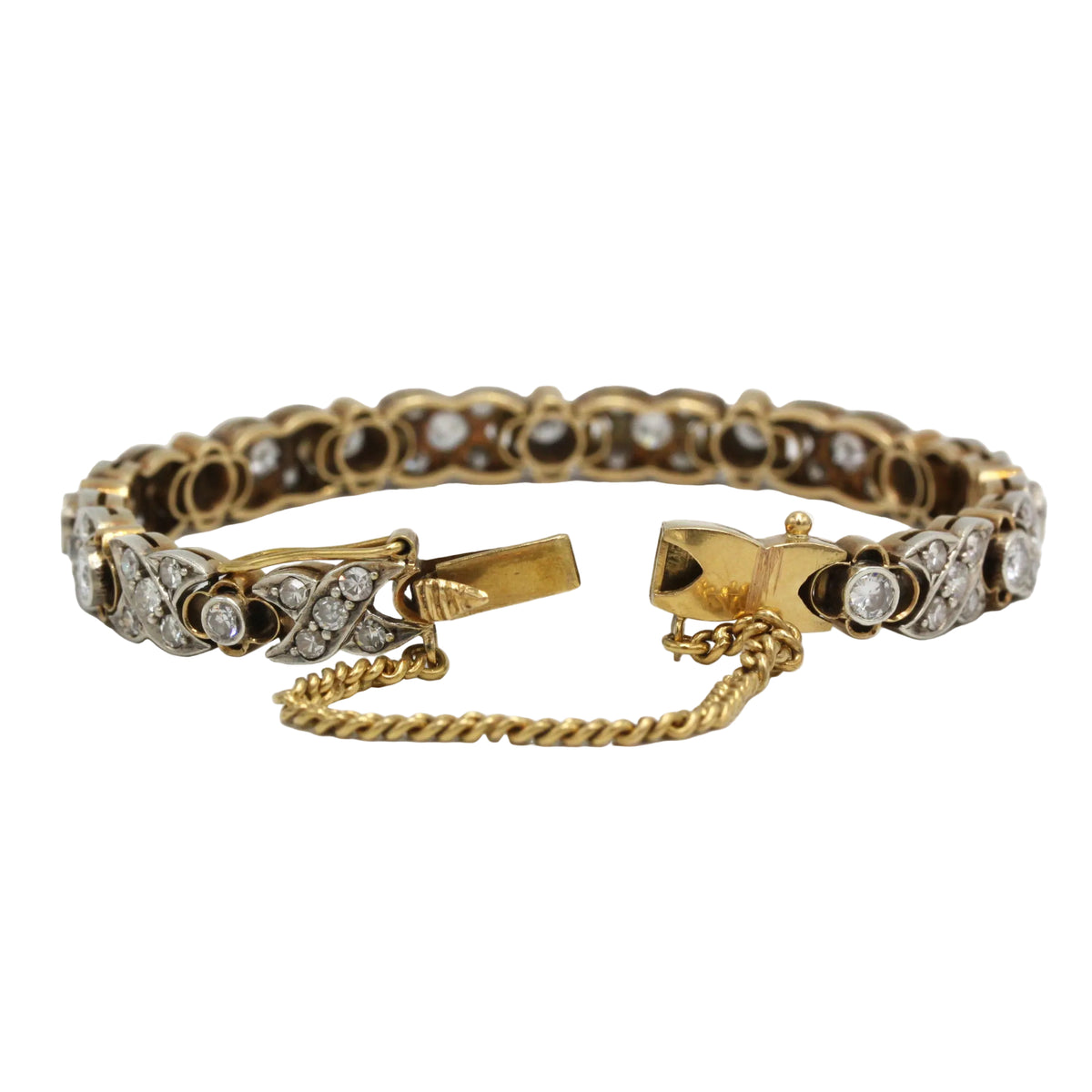 "Ligne" Bracelet in Yellow Gold, Silver, and Diamonds