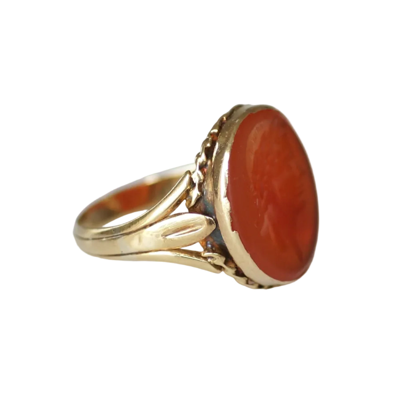 Antique Ring with Carved Carnelian Set in Yellow Gold
