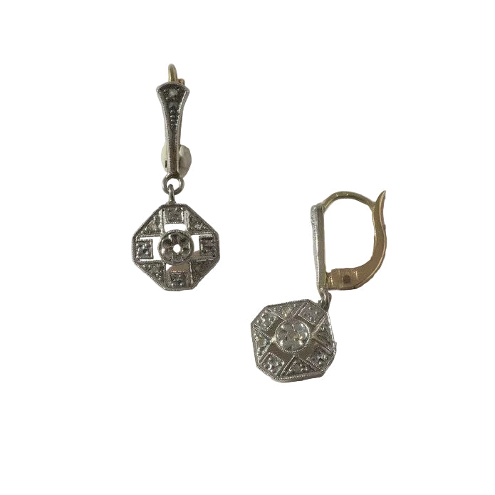 Dormeuses Pendant earrings in yellow gold, paltinium, and diamonds