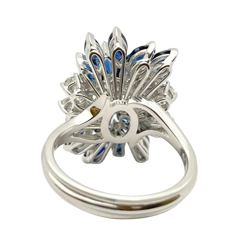Cocktail Ring in White Gold, Sapphires, and Diamonds