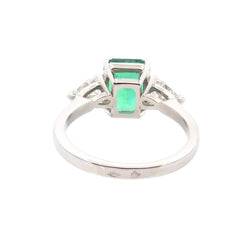 Trilogy Ring in Platinum, Emerald, and Diamonds
