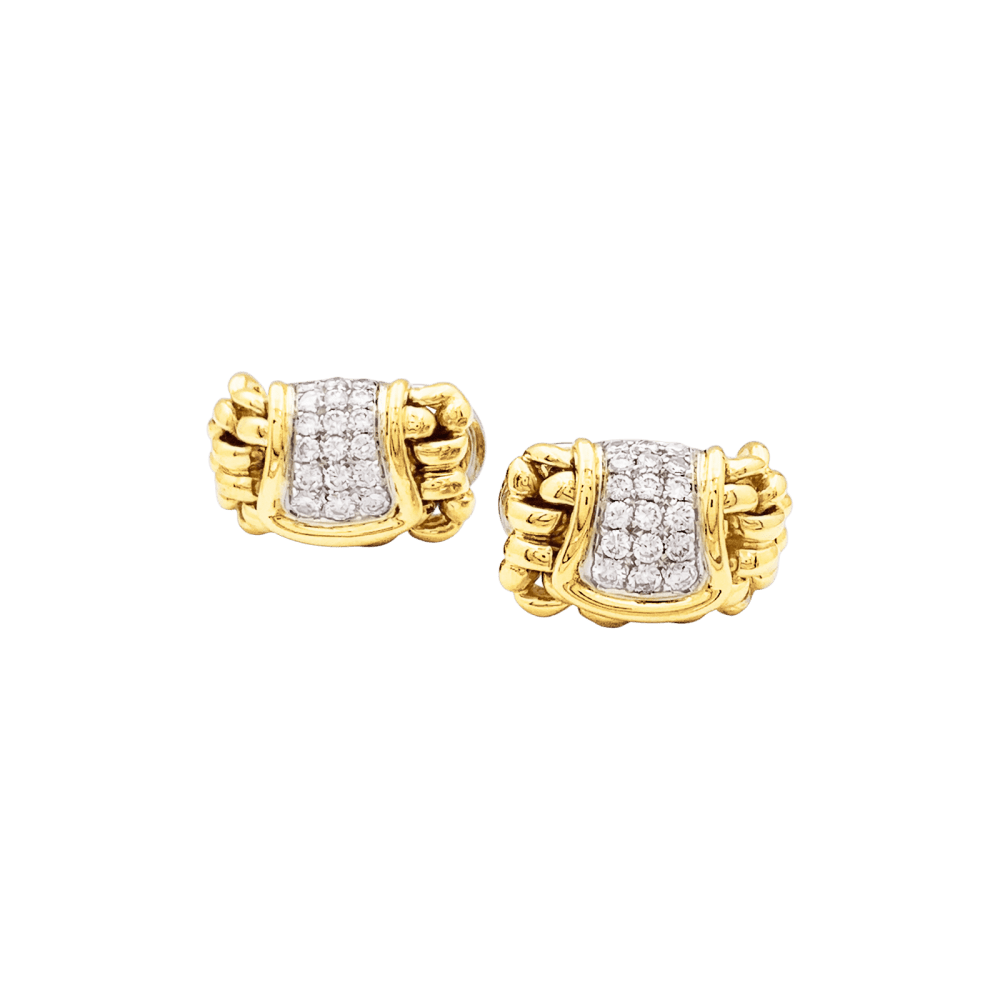 Boucles d'oreilles "Mailles" vintage deux tons d'ors et diamants.