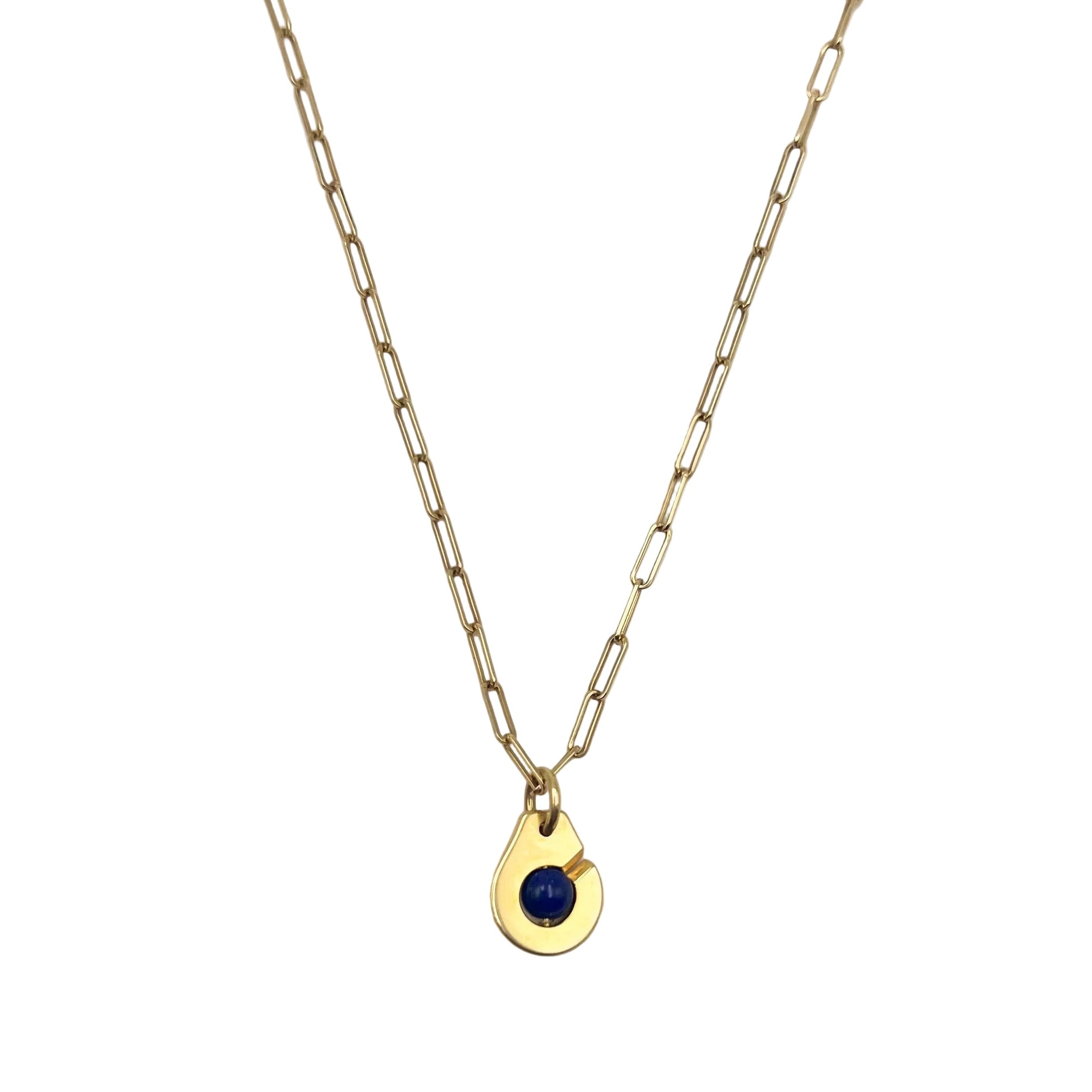 DINH VAN "R10 Handcuffs" Pendant Necklace in yellow gold and Lapis lazuli