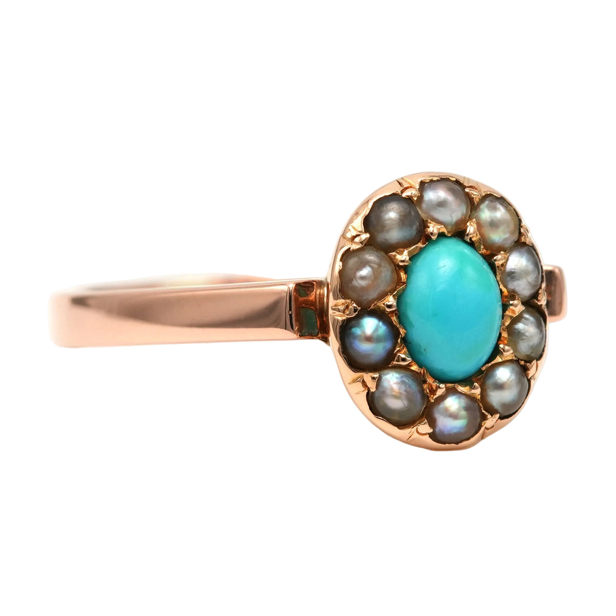 "Entourage" Ring in Yellow Gold, Pearls, and Turquoise