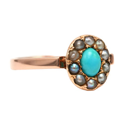 "Entourage" Ring in Yellow Gold, Pearls, and Turquoise