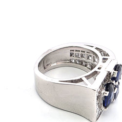 Tank Ring in White Gold, Sapphires, and Diamonds