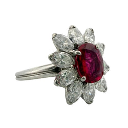 Marguerite Ring in Platinum, Ruby, and Diamonds