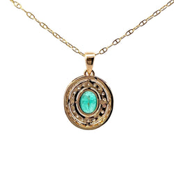 Collier Pendentif en or jaune, émeraude et diamants