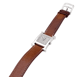 HERMÈS "Heure H" PM Watch in Steel and Leather