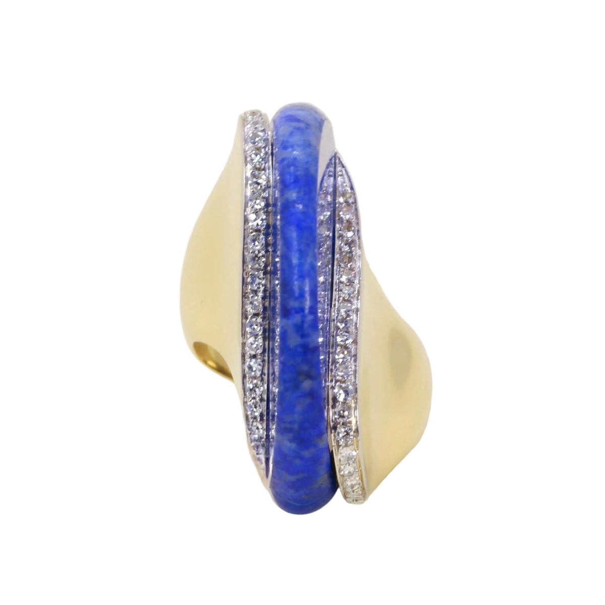Cocktail Ring in Yellow Gold, Lapis lazuli, and Diamonds