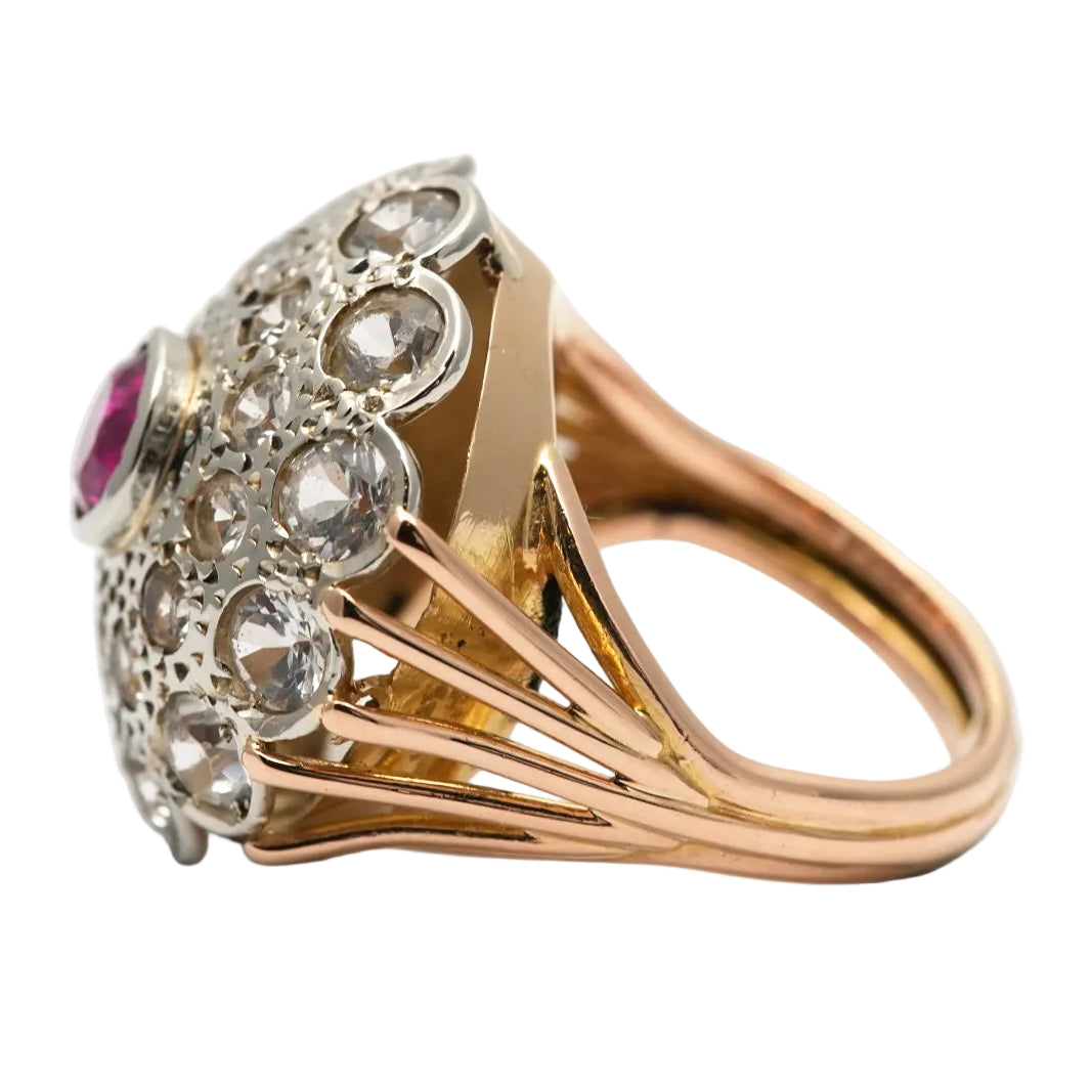 Bague Dôme en or jaune, argent, rubis et saphirs