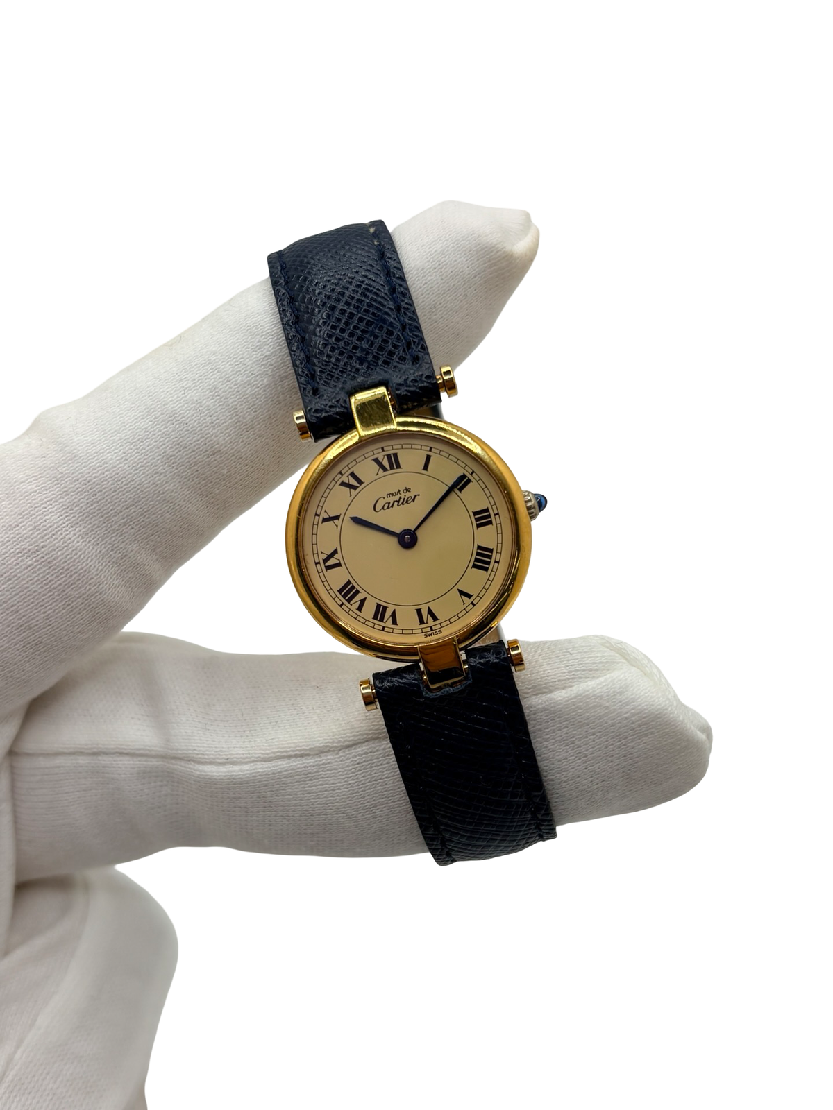 CARTIER "Must Vendôme" PM Watch in Vermeil and leather