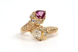 Bague Toi & Moi en or jaune, rubis et diamants