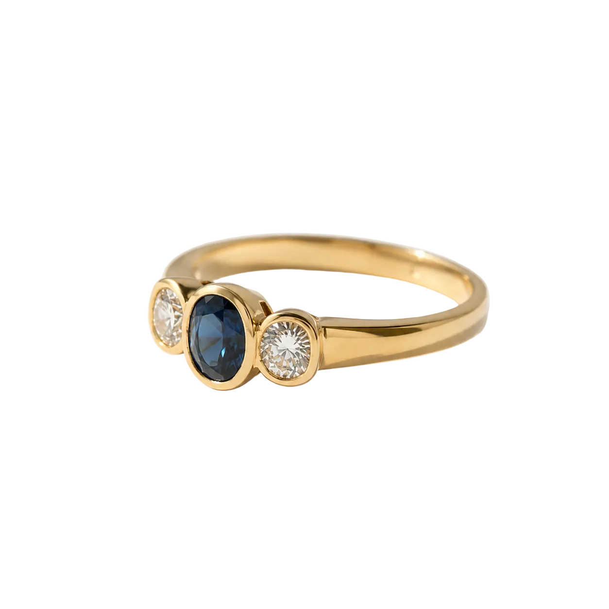 Trilogy Ring in Yellow Gold, Sapphire, and Diamonds