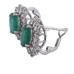 White Gold Clip-On Earrings with Emeralds and Diamonds