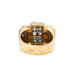 Tank Ring in yellow gold, Platinum, and Diamonds