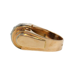 Tank Ring in yellow gold, Platinum, and Diamonds