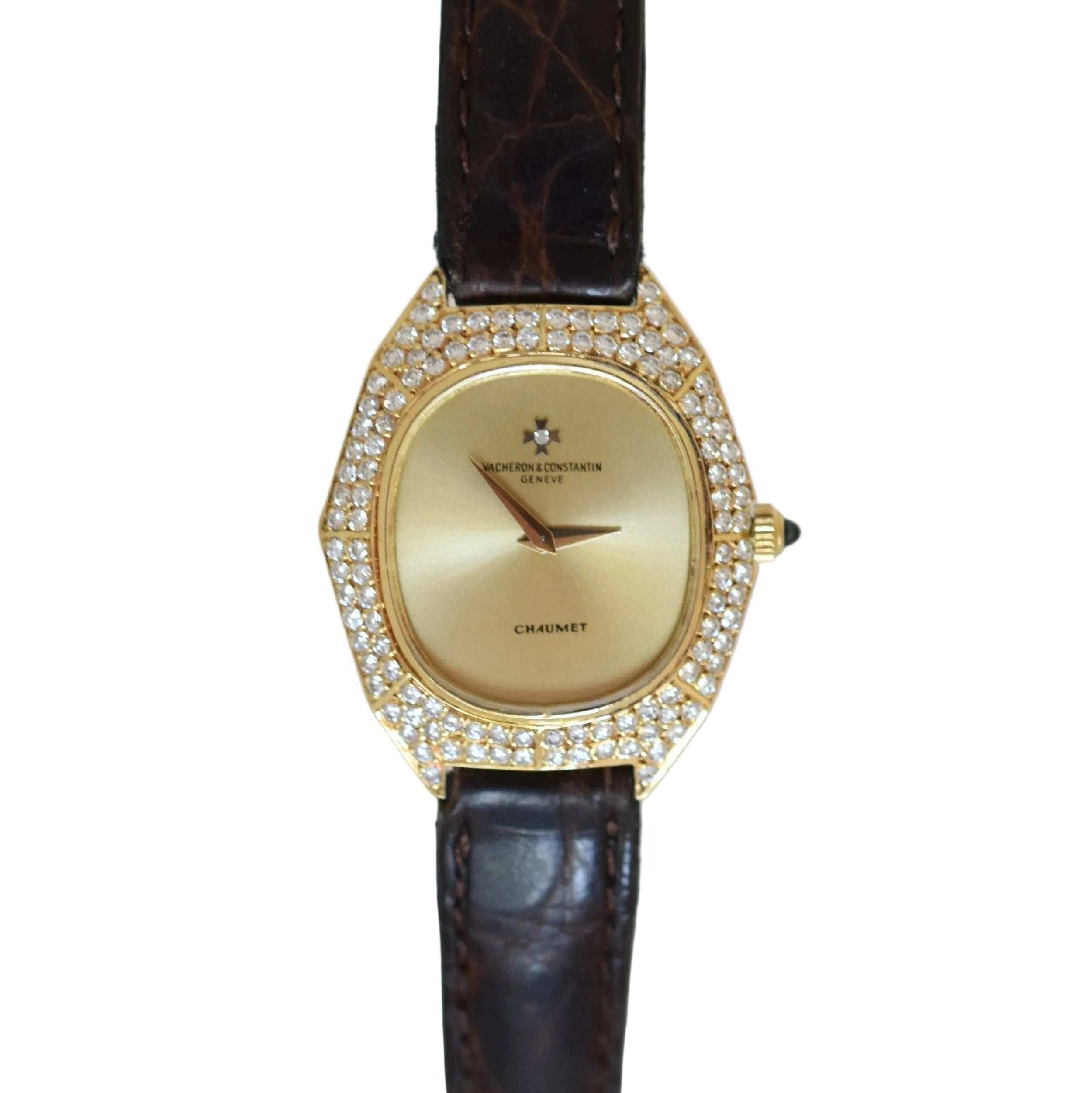 Montre VACHERON CONSTANTIN POUR CHAUMET en or jaune, cuir et diamants
