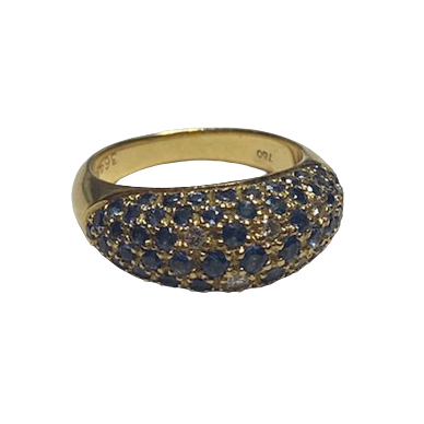 POIRAY Bangle Ring in yellow gold, sapphires, and diamonds