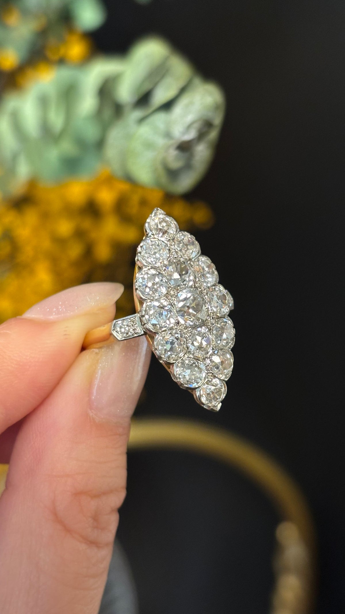 Marquise Ring in Yellow Gold, Platinum, and Diamonds