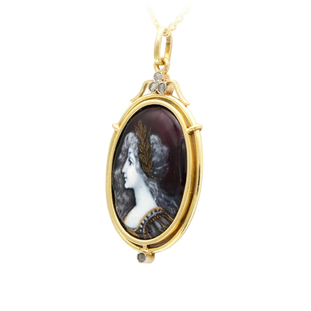 Yellow gold, Enamel, and Diamond pendant