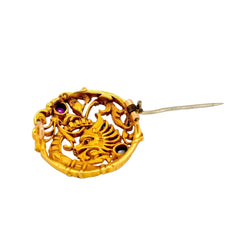 Yellow Gold Brooch with Rubies and Diamonds