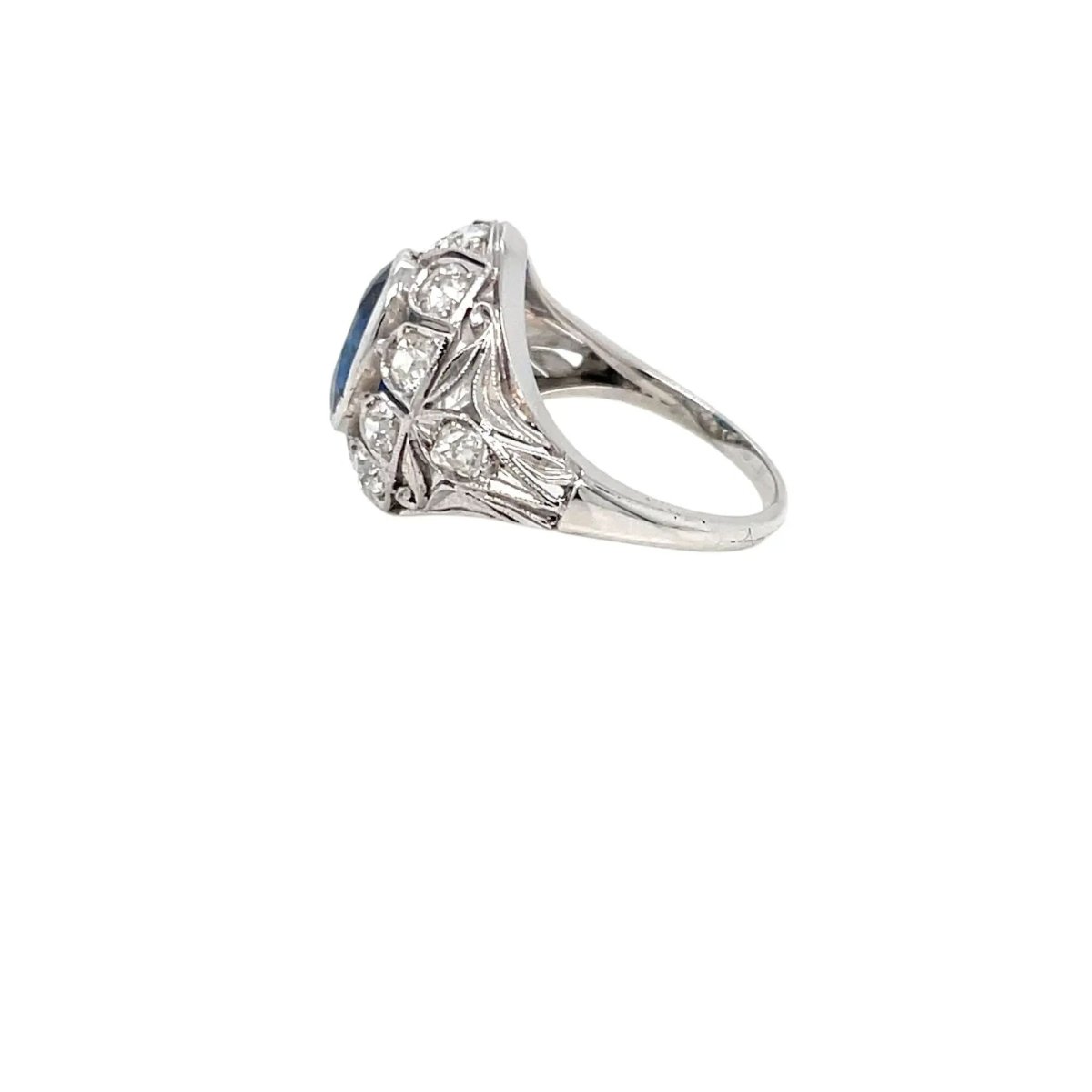 Belle Époque Certified 2.44 Carat Unheated Sapphire Diamond Gold Ring - Castafiore