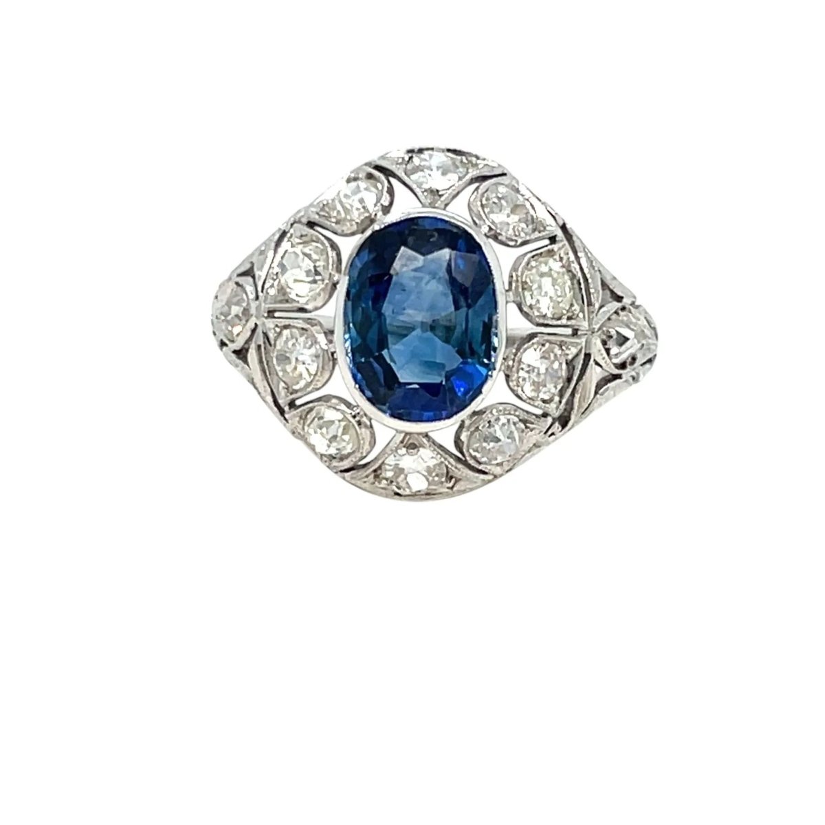 Belle Époque Certified 2.44 Carat Unheated Sapphire Diamond Gold Ring - Castafiore