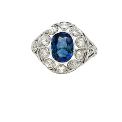 Belle Époque Certified 2.44 Carat Unheated Sapphire Diamond Gold Ring - Castafiore