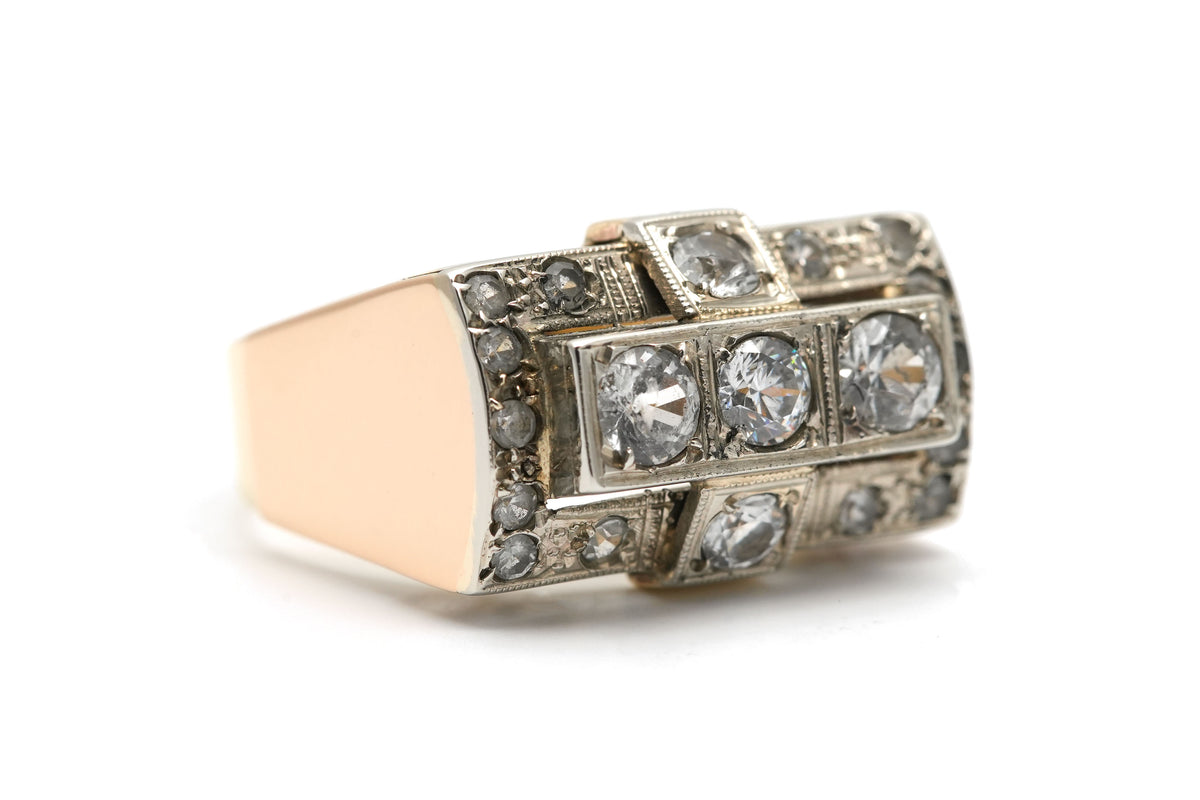 Tank Ring in Yellow Gold and Sapphires