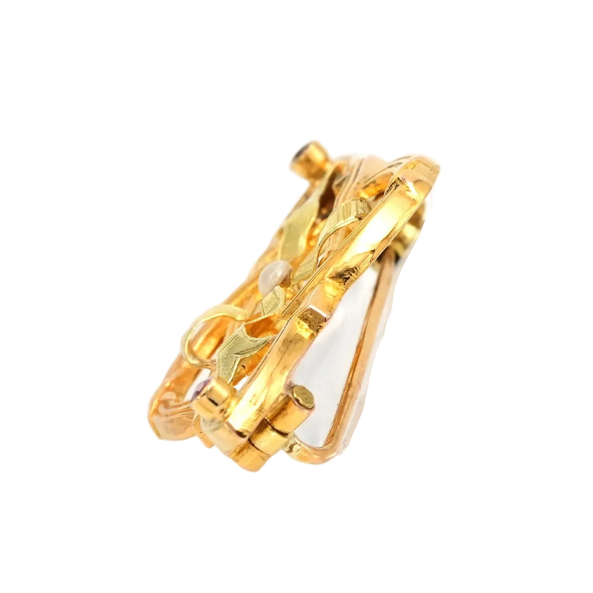 Yellow Gold Brooch with Pearl and Ruby