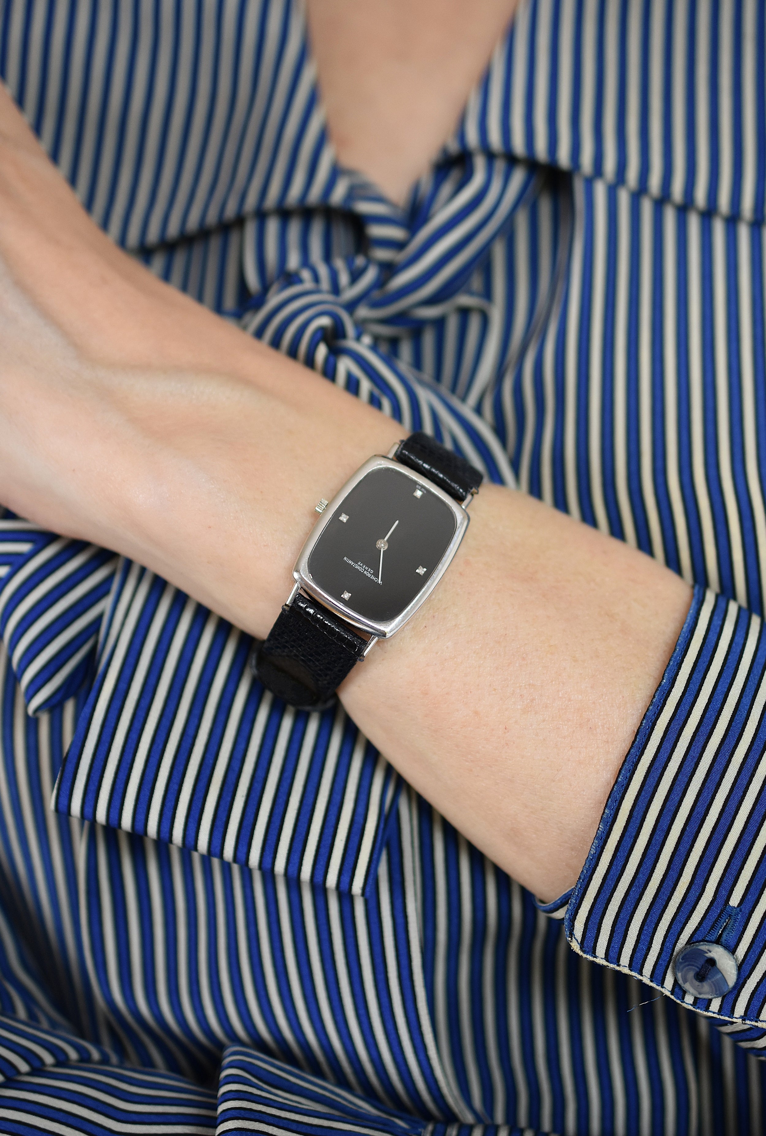 VACHERON CONSTANTIN watch in white gold, stainless steel, leather, Onyx, and Diamonds