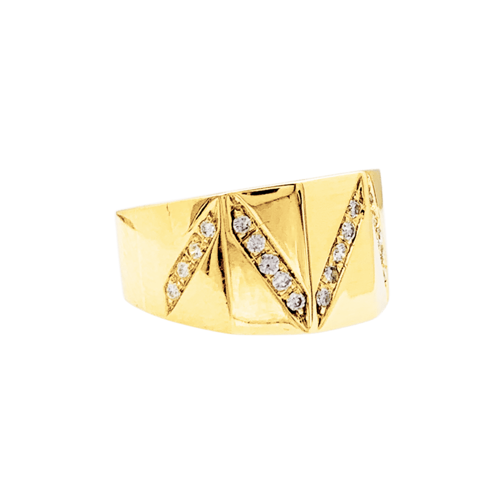 Bague or jaune et lignes de diamants.