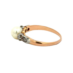 Bague Solitaire en or blanc, or jaune, perle et diamants