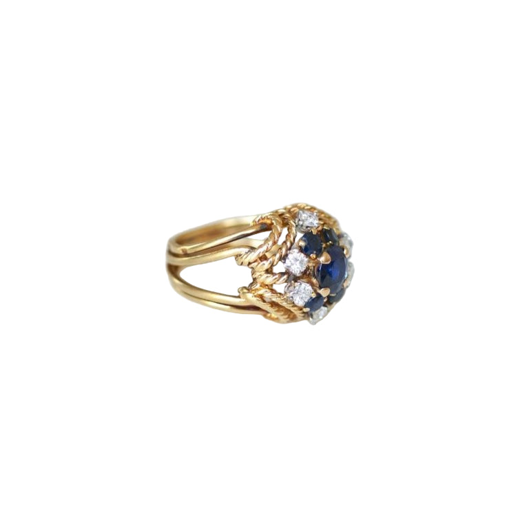 Boucheron Bague Cocktail Saphir Diamant Or Jaune - Castafiore