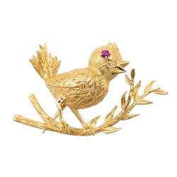 Boucheron Broche Oiseau Or jaune Rubis - Castafiore