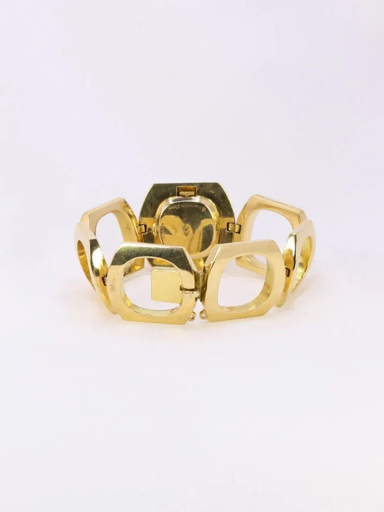 BOUCHERON Montre vintage or jaune maillons carrés arrondis - Castafiore