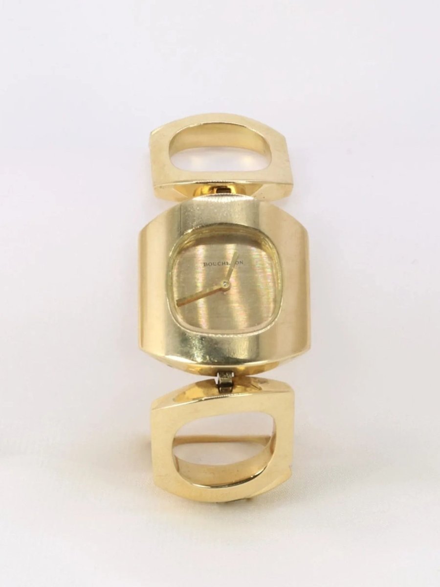 BOUCHERON Montre vintage or jaune maillons carrés arrondis - Castafiore