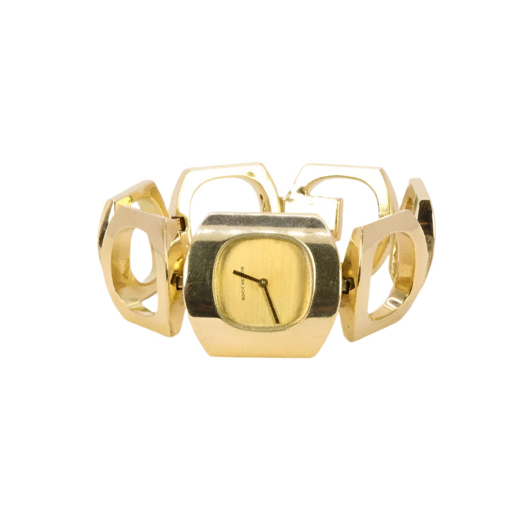 BOUCHERON Montre vintage or jaune maillons carrés arrondis - Castafiore