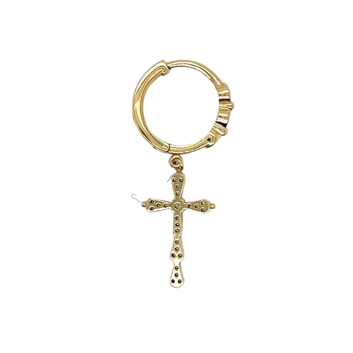 Boucle d Oreille Créole Solo Croix or jaune diamants Maria Battaglia - Castafiore