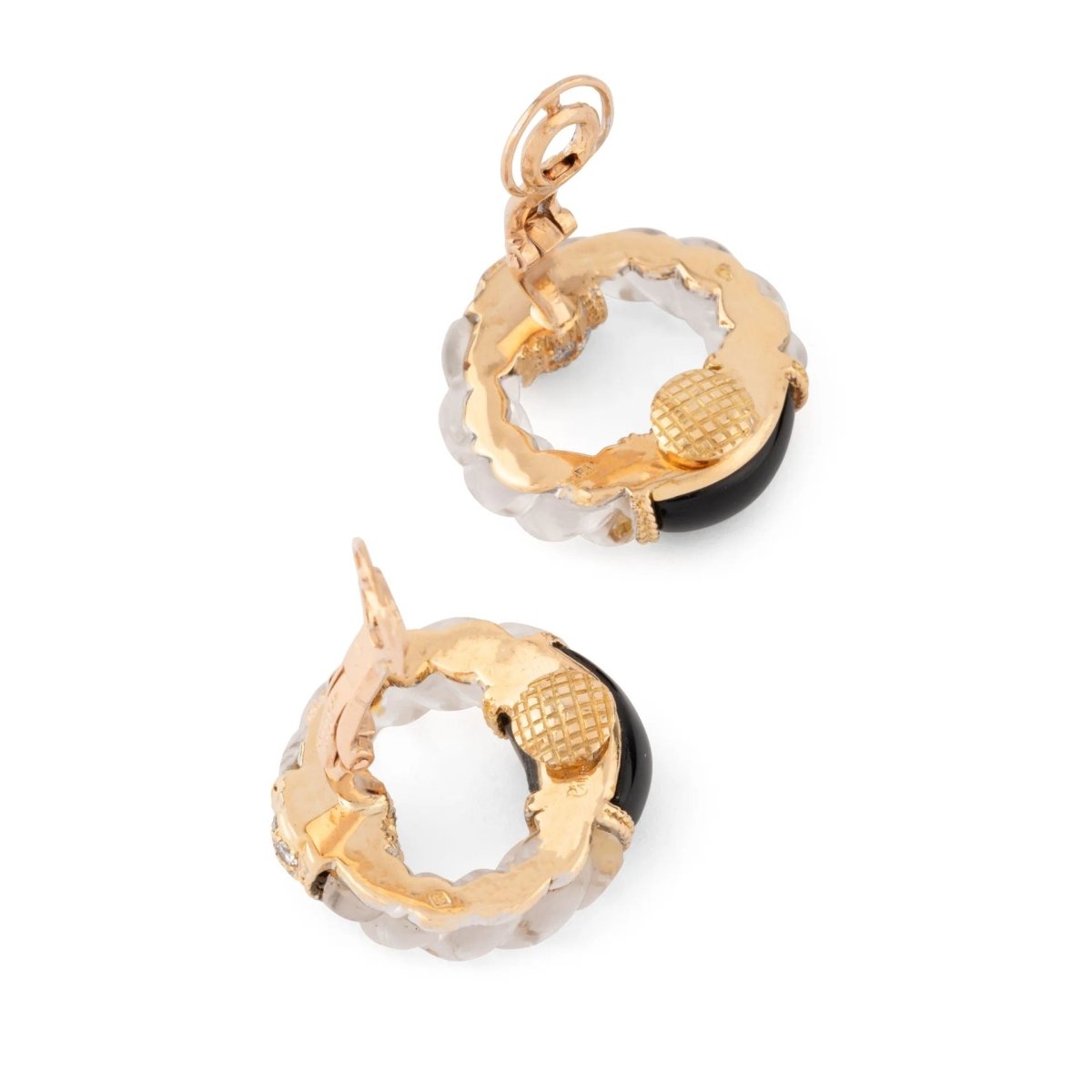 Boucle d'oreille en or jaune onyx,cristal de roche et diamant de la maison Boucheron - Castafiore