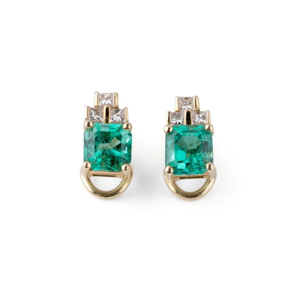 Boucle d'oreille or jaune, émeraude et diamants princesses - Castafiore