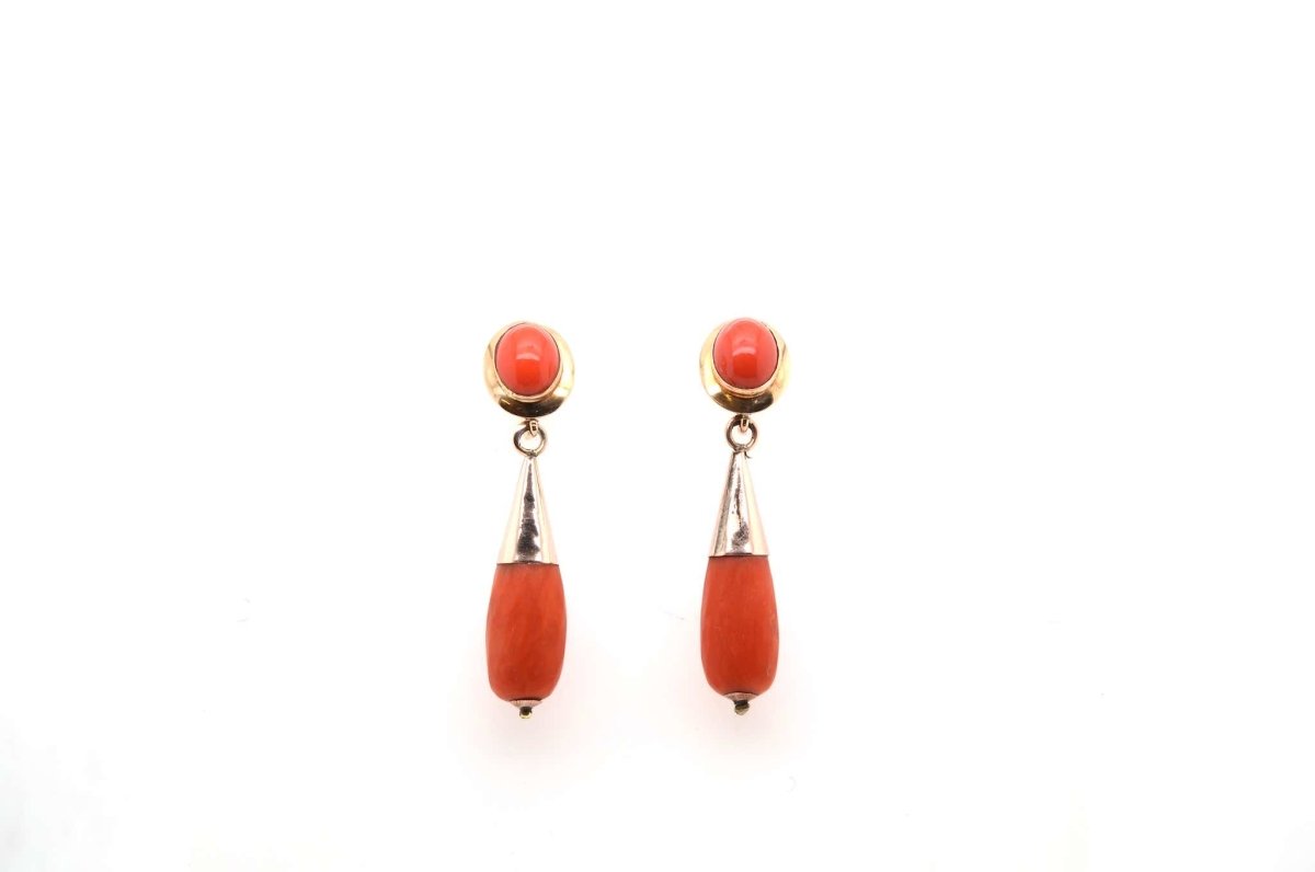 Boucles corail en or jaune 18k - Castafiore
