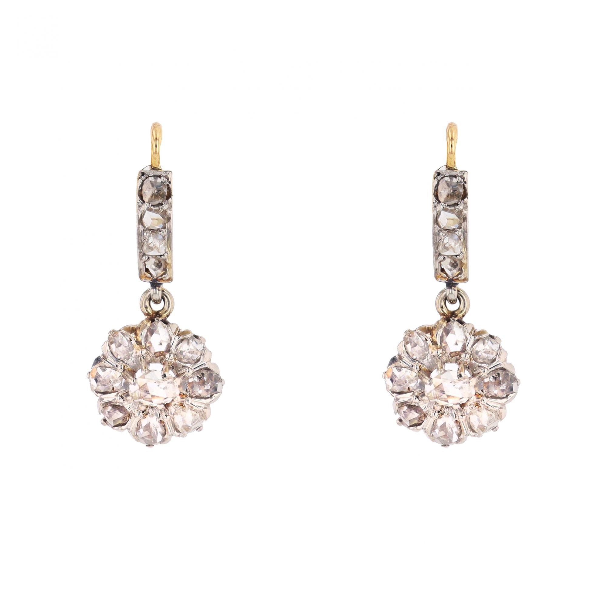 Boucles d'oreilles anciennes diamants pendantes