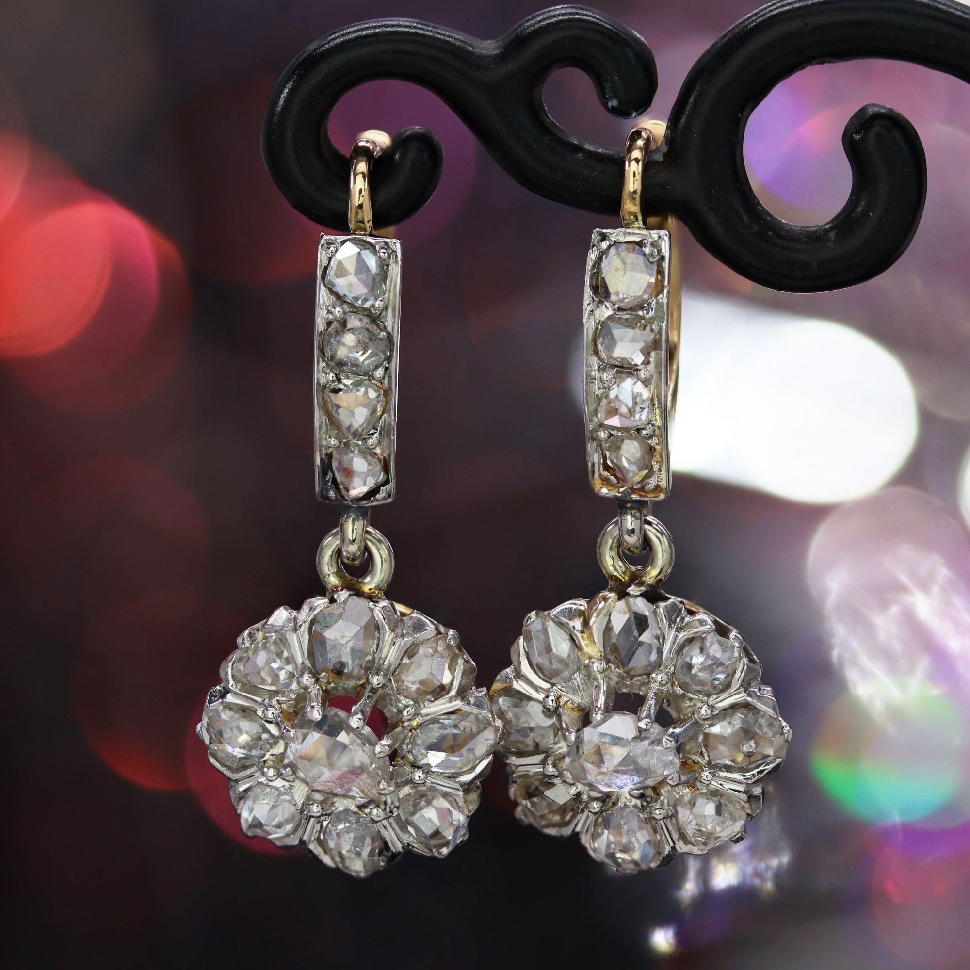 Boucles d'oreilles anciennes diamants pendantes